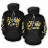 Custom Name Couple Matching 3D Hoodie Her King His Queen
