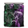 Dragon And Wolf Bedding Set Green Mix Purple