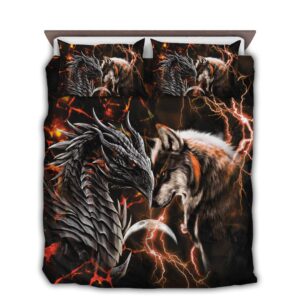 Dragon And Wolf Bedding Set Orange