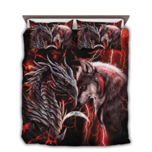 Dragon And Wolf Bedding Set Red