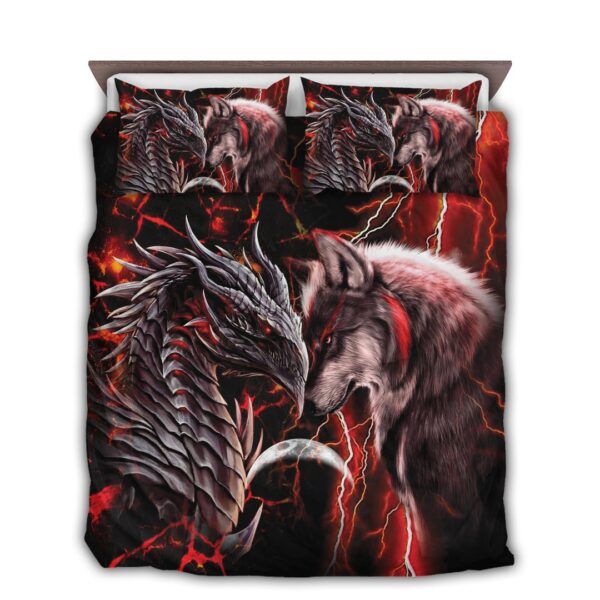 Dragon And Wolf Bedding Set Red