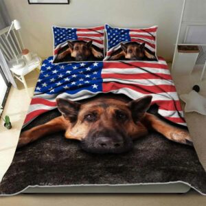 German Shepherd Dog Bedding Set American Flag
