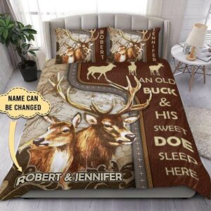 Personazed Deer Couple Bedding Set An Old Buck And His Sweet Doe Sleep Here